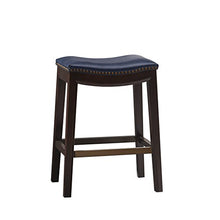 Load image into Gallery viewer, Madison Park Belfast Bar Stools, Contour Faux Leather Padded Seat, Nail Head Trim Modern Kitchen Counter Chair, Solid Hardwood, Kickplate Footrest, Dining Room Accent Furniture, Navy
