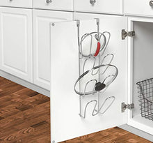 Load image into Gallery viewer, Spectrum Diversified Bloom Over-The-Cabinet Lid Organizer, Plate Rack, Chrome
