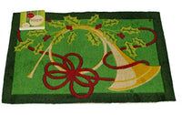 Holiday Door Mat Green French Horn Plush Throw Accent Rug
