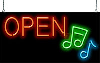Open with Music Notes Neon Sign