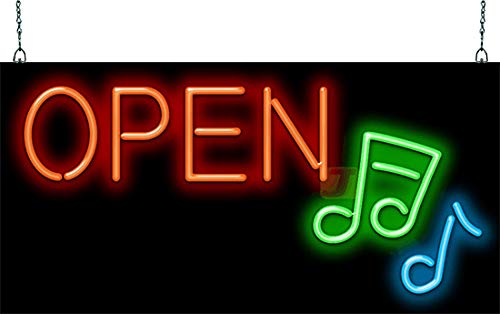 Open with Music Notes Neon Sign
