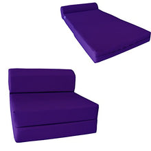 Load image into Gallery viewer, D&amp;D Futon Furniture Purple Sleeper Chair Folding Foam Bed Sized 6&quot; Thick X 32&quot; Wide X 70&quot; Long, Studio Guest Foldable Chair Beds, Foam Sofa, Couch, High Density Foam 1.8 Pounds.

