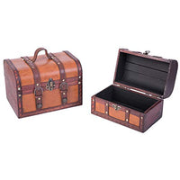 Vintiquewise(TM) Decorative Wood Leather Treasure Box (Set of 2)