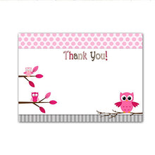 Load image into Gallery viewer, 30 Blank Thank You Cards Pink Polka Dots Owl Design Baby Shower Birthday Party + 30 White Envelopes
