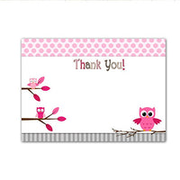 30 Blank Thank You Cards Pink Polka Dots Owl Design Baby Shower Birthday Party + 30 White Envelopes