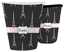 Load image into Gallery viewer, RNK Shops Black Eiffel Tower Waste Basket - Single Sided (White) (Personalized)
