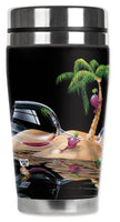 Mugzie Michael Godard Lost in Paradise Travel Mug with Insulated Wetsuit Cover, 16 oz, Black