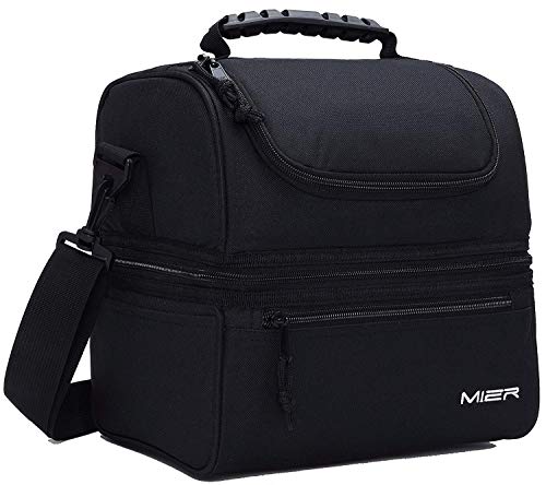 MIER Adult Lunch Box Insulated Lunch Bag Large Cooler Tote Bag for Men, Women, Double Deck Cooler(Black)
