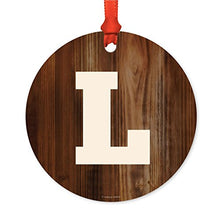 Load image into Gallery viewer, Andaz Press Family Metal Christmas Ornament, Monogram Letter L, Rustic Wood, 1-Pack, Includes Ribbon and Gift Bag
