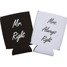 Load image into Gallery viewer, Funny Wedding Gifts - Mr. Right and Mrs. Always Right Novelty Can Coolers - Engagement Gift or Anniversary Gift for Newlyweds or Couples
