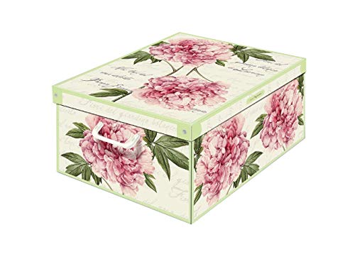 Kanguru Collection Midi Peonie Decorative Storage Box with Handles and Lid, MEDIUM