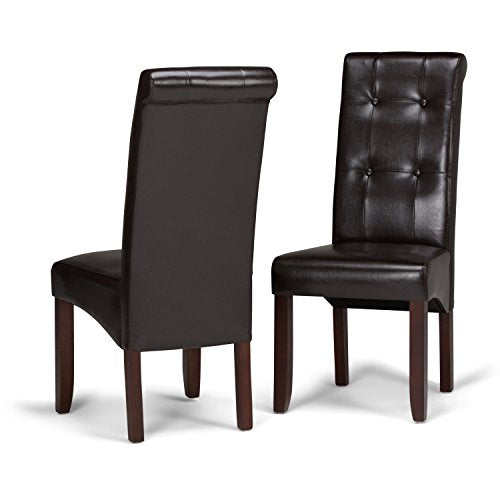 Simpli Home WS5109-4 Cosmopolitan Contemporary Deluxe Tufted Parson Chair (Set of 2) in Tanners Brown Faux Leather