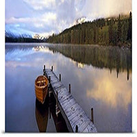 GREATBIGCANVAS Entitled Boat moored at a pier, Hector Lake, Mt John Laurie, Rocky Mountains, Kananaskis Country, Calgary, Alberta, Canada Poster Print, 90