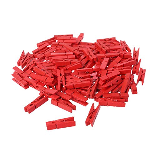 Topxome 100pcs Mini Colored Spring Wood Clips Clothes Photo Paper Peg Pin Clothespin Craft Clips Party Decoration(Red)