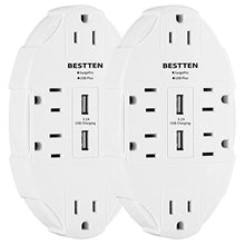 Load image into Gallery viewer, [2 Pack] Bestten 6 Outlet Wall Mount Surge Protector With 2 Usb Charging Ports (2.4 A/Port, 3.1 A Shar
