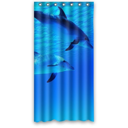 FUNNY KIDS' HOME Fashion Design Waterproof Polyester Fabric Bathroom Shower Curtain Standard Size 36(w) x72(h) with Shower Rings - Dolphins in The Underwater World Blue Color