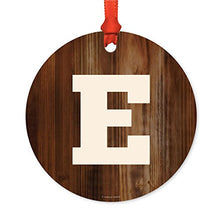 Load image into Gallery viewer, Andaz Press Family Metal Christmas Ornament, Monogram Letter E, Rustic Wood, 1-Pack, Includes Ribbon and Gift Bag
