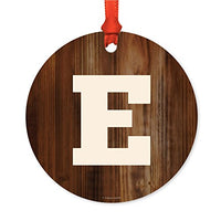 Andaz Press Family Metal Christmas Ornament, Monogram Letter E, Rustic Wood, 1-Pack, Includes Ribbon and Gift Bag