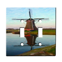 Windmill Painting - Decor Double Switch Plate Cover Metal