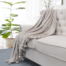 Load image into Gallery viewer, Home Soft Things Pompom Bed Couch Throw Blanket, 50&#39;&#39; x 60&#39;&#39;, String Grey, Fuzzy Soft Comfy Warm Decorative Throw Blanket for Living Room Bedroom Suitable for All Seasons
