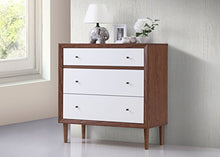 Load image into Gallery viewer, Baxton Furniture Studios Harlow Mid-Century Wood 3 Drawer Chest, Medium, White and Walnut
