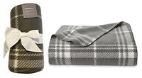 Essential Home Fleece Throw Blanket, 50 by 60-inch, Grey and Ivory Plaid