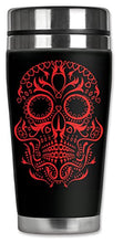 Load image into Gallery viewer, Mugzie &quot;Red Sugar Skull&quot; Stainless Steel Travel Mug with Insulated Wetsuit Cover, 20 oz, Black

