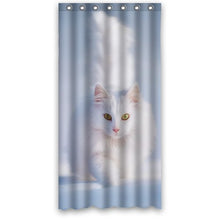 Load image into Gallery viewer, Fashion Design Waterproof Polyester Fabric Bathroom Shower Curtain Standard Size 36(w)x72(h) with Shower Rings cute pets theme- White Fluffy Cat Yellow Eyes Snow Winter
