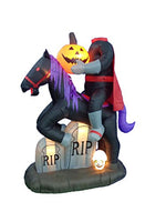 6.5 Foot Tall Lighted Halloween Inflatable Headless Horseman with Horse Tombstones Skull and Pumpkin Lights