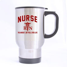 Load image into Gallery viewer, Retro Style NURSE THE HARDEST JOB YOU WILL EVER LOVE Stainless Steel Travel Mug Sliver 14 Ounce Coffee/Tea Mug - Best Gift For Birthday,Christmas And New Year
