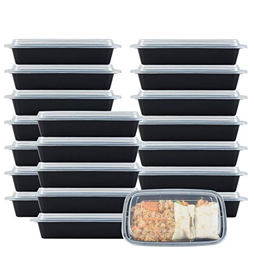 NutriBox 28 OZ Meal Prep Plastic Food Storage Containers 1 Compartment with lids- BPA Free Reusable Lunch Bento Box - Microwave, Dishwasher and Freezer Safe, Portion Control (Black, 20 Pack)