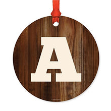 Load image into Gallery viewer, Andaz Press Family Metal Christmas Ornament, Monogram Letter A, Rustic Wood, 1-Pack, Includes Ribbon and Gift Bag
