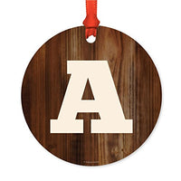 Andaz Press Family Metal Christmas Ornament, Monogram Letter A, Rustic Wood, 1-Pack, Includes Ribbon and Gift Bag