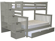 Load image into Gallery viewer, Bedz King Stairway Bunk Beds Twin over Full with 4 Drawers in the Steps and a Full Trundle, Gray
