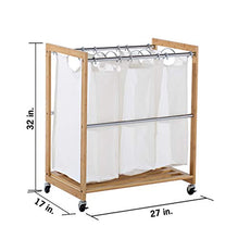 Load image into Gallery viewer, TRINITY TBFZ-2102 3-Bag Bamboo Laundry Cart, Chrome
