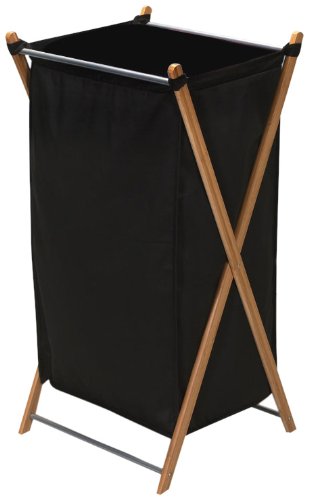 Household Essentials 6540-1 Collapsible Bamboo X-Frame Laundry Hamper | Bamboo Frame with Black Canvas Bag, Brown
