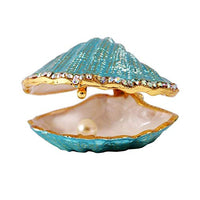 H&D Metal Glass Trinket Box Ring Holder Small Seashell Figurine Collectible Table Centerpiece (pearl mussel)