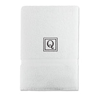 Luxor Linens 100% Egyptian Cotton Bath Towel, Oversized, Black Monogrammed Letter Q, White