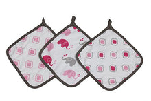 Load image into Gallery viewer, Bacati - Elephants Muslin Set of 3 Wash Cloths (Pink/Grey)
