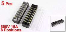 Load image into Gallery viewer, uxcell 5 Pcs 600V 15A 8 Positions 8P Dual Rows Covered Barrier Screw Terminal Block
