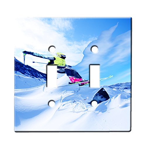 Skiing Flyer Tearing The Sky - Decor Double Switch Plate Cover Metal