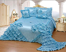 Load image into Gallery viewer, Octorose 5pcs Royalty Oversize Wedding Bedding Bedspread Comforter Quilts Set (Blue, Twin)
