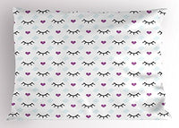 Ambesonne Eyelash Pillow Sham, Winking Eyes and Pink Hearts Romantic Pattern Cartoon Childish, Decorative Standard Queen Size Printed Pillowcase, 30