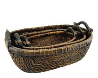 TopherTrading TOPOT Stitch Weave Oval Willow Basket with Walnut Finish & Wooden Ear Handles