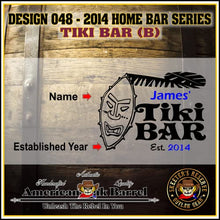 Load image into Gallery viewer, 2 Liter Personalized Tiki Bar (B) American Oak Aging Barrel - Design 048
