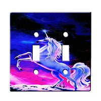 Unicorn Rainbow Moon - Decor Double Switch Plate Cover Metal
