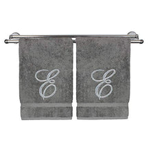 Load image into Gallery viewer, Monogrammed Hand Towel, Personalized Gift, 16 x 30 Inches - Set of 2 - Silver Embroidered Towel - Extra Absorbent 100% Turkish Cotton- Soft Terry Finish - for Bathroom, Kitchen and Spa- Script E Gray
