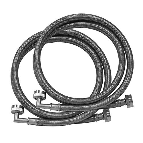 Eastman 48377 Braided Stainless Steel Washing Machine Hose with 90-Degree Elbow, 5 ft, 1-Pair