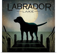 GREATBIGCANVAS Entitled Moonrise Black Dog - Labrador Lake Poster Print, 48