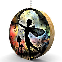 Fairy Moon Dance Silhouette Hardwood Oak Fan/Light Pull